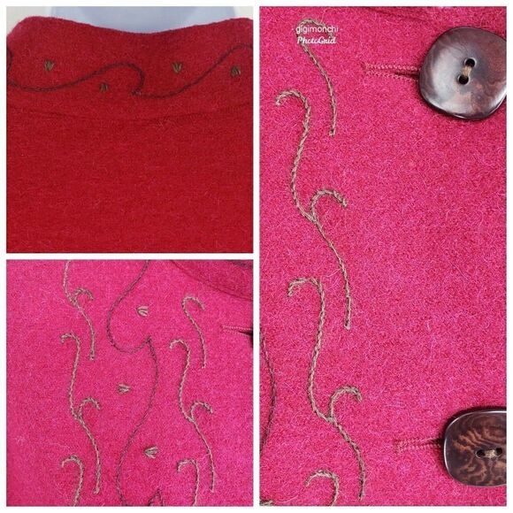 J.Jill Red Long Coat Jacket Size Medium Peruvian Alpaca Wool Blend Embroidery - Picture 9 of 12